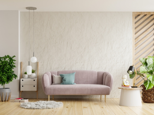 Sofa in living room with empty white wall background.